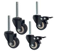 Castors Swivel Threaded Stem PU Casters Black Multiple Sizes Pack Of 4 Double Bearing 150kg Load(Brake+universal,M8)