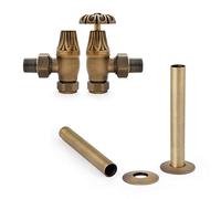 Castrads Chatsworth Manual Traditional Radiator Valve & Lockshield Set (Natural Brass + 130mm Pipe Shrouds)