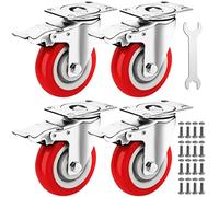 Castrek 4 Inch Caster Wheels Heavy Duty Casters Set of 4 (2200lbs Load Capacity) Lockable Cart Wheels with Brakes, 360 Degree Rotatable - Ideal Caster for Cart, Furniture and Workbench (4 x Brakes)