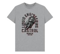 Castrol Retro Motorbike Heather Grey T-Shirt in Light Grey | Size: 2XL Castrol Light Grey 2XL