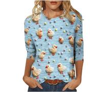 Casual 3/4 Sleeve T Shirts for Women Easter Day Rabbit Tops Plus Size Tee Shirt Loose Comfy Blouse Funny Chicken Print Tshirts Clearance Cartoon Bunny T-Shirt