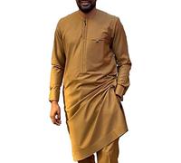 Casual African Shirts for Men Fashion Long Sleeve Dashiki Tops and Pants 2 Piece Set Slim Fit Nigerian Clothes with Pocket (Brown Set,L3)