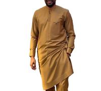 Casual African Shirts for Men Fashion Long Sleeve Dashiki Tops Slim Fit Nigerian Clothes with Pocket(Brown,L4)