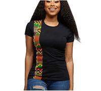 Casual African Women's T-Shirt with Sleeve Print, Short Sleeve Blouse, Casual Top for Women, black, XL