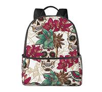 Casual Backpack for Women Men, Rose Day Of The Dead Sugar Skulls Pink White, Durable Daypack Travel Backpack for Hiking Camping Outdoor Sports