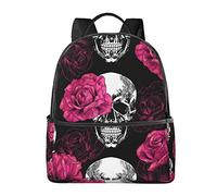 Casual Backpack for Women Men, Rose Flowers Day Of The Dead Sugar Skulls Black, Durable Daypack Travel Backpack for Hiking Camping Outdoor Sports