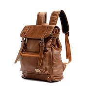 Casual Backpack, Unisex Vintage Pu Leather 14 inch Laptop Backpack, Large Capacity, for Men Women, for College, Work, Travel, Camping by YFbear (Brown)