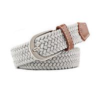 Casual Belts for Women Stretch Braided Web Belts Elastic for Pants Jeans Dresses Perfect Belt Thin, Width 0.98”, Light Gray, fits waist from 30"-36"