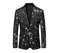 Casual Blazer For Men'S - Five-Pointed Star Pattern Slim Fit Lightweight With Pockets Cardigan Blazer, Lapel One-Button Suits Tuxedo Shawl Suit Blazer Jacket For Dinner,Prom,Wedding,Black,3Xl