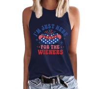 Casual Blouse Tunic for Ladies Tank Top Vest Shirt Women's Independence Day I'm Just Here For The Flag Print Tank Top Content Top (Navy, XL)