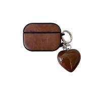 Casual Brown Leather Accessories Protective Case Cover for AirPods Pro 2nd Generation 2022 with Heart Pendant
