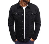 Casual Button Down Jean Shirt Jacket for Men, Classic Vintage Washed Cowboy Slim Trucker Denim Jacket Coat Black