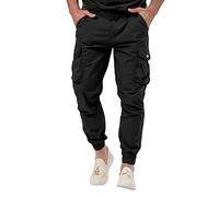Casual Cargo Trousers Men, Mens Cargo Trousers Slim Fit Stretch Drawstring Pants Solid Color Sports Pants With Multi Pockets Elasticated Waist Trousers Active Pants Cuffed Cargo Joggers