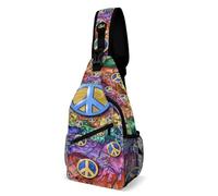 Casual Chest Pack Hippie Art Spiral Peace And Love Sign Sling Backpack Waterproof Strap Daypack For Cycling, Fishing, Hiking