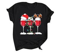 Casual Christmas Top for Women Crew Neck Christmas Print Short Sleeve T-Shirts Top Casual Fashion Blouse Neon Earrings, c, M