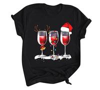 Casual Christmas Tops for Women Round Neck Christmas Print Short Sleeve T-Shirts Top Casual Fashion Blouse Top T Shirt V Neck Women, a, S