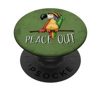 Casual Comic Bird Peace Out Reggae Rasta Parrot PopSockets Adhesive PopGrip