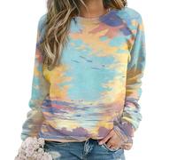 Casual Crewneck Sweatshirt, Women's Long Sleeves, Graffiti Anime Landscape Women's Sweatshirts