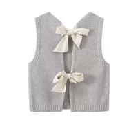 Casual Crop Knit Vest for Women, Bow Tie Back Sweater Top, Daily Knitted Tank, Stylish Layered Accessory for Spring Autumn (UK, Alpha, S, M, Regular, Regular, Grey)