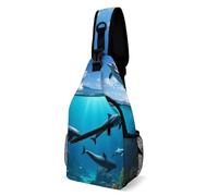 Casual Crossbody Shoulder Backpack Blue Sea Great Ocean Wave Jumping Dolphin Daypack Lightweight,Multipurpose Sling Backpack for Hiking Travel Outdoor