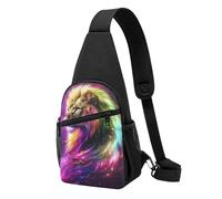 Casual Crossbody Shoulder Backpack Colorful Space King Lion Stars Universe Art Chest Backpack Anti Theft Rucksack for Sports Cycling Running
