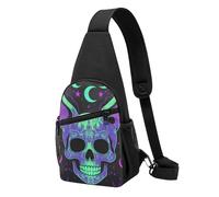 Casual Crossbody Shoulder Bag Halloween Trippy Goth Cat Black Skull Sling Backpack Multipurpose Shoulder Bags for Outdoor Cycling Camping
