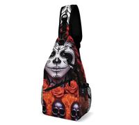 Casual Crossbody Shoulder Bag Mexican Day Of The Dead Sugar Skull Flowers Women Art Chest Pack Anti Theft,Lightweight Sling Backpack for Outdoor Women Camping