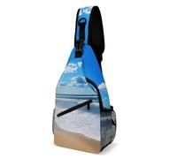 Casual Crossbody Shoulder Bag Ocean Beach Blue Daypack Lightweight,Anti Theft Sling Backpack for Men Cycling Outdoor