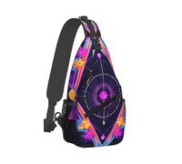 Casual Crossbody Shoulder Bag Sacred Geometric Symbols Sun Moon Trippy Purple Sling Backpack Anti Theft Rucksack for Hiking Travel Sports