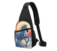 Casual Crossbody Shoulder Bag Sun Beach Running Wild Horse Art Sling Backpack Lightweight Shoulder Bags for Cycling Outdoor Camping