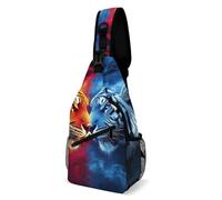 Casual Crossbody Shoulder Bag Trippy Red Blue Neon Cloud Fire Tiger Art Chest Pack Lightweight,Multipurpose Sling Backpack for Women Travel Working