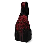 Casual Crossbody Sling Bag Blood Red Roses Black Chest Pack Lightweight,Multipurpose Sling Backpack for Outdoor Sports Travel