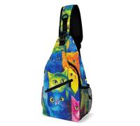 Casual Crossbody Sling Bag Colorful Cats Art Rucksack Lightweight,Multipurpose Sling Backpack for Outdoor Camping Running