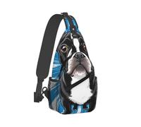 Casual Crossbody Sling Bag Dogs Black Terriers Tie Dye Blue White Stripe Chest Backpack Lightweight Rucksack for Camping Working Men
