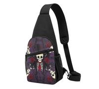 Casual Crossbody Sling Bag Red Roses Magic Hat Skeleton Sugar Skulls Sling Backpack Anti Theft Shoulder Chest Bags for Camping Men Outdoor