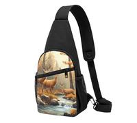 Casual Crossbody Sling Bag Rustic Animal World Wildlife River Edge Deers Sling Backpack Anti Theft Daypack for Travel Hiking Working