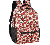 Casual Daypack Minimalist Look Twill Weave Fabric Adjustable Shoulder, Ladybugs and Hearts, S, Daypack
