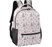 Casual Daypack Minimalist Look Twill Weave Fabric Adjustable Shoulder, Preppy Pastel Blush & Green Nutcracker Rat King Christmas, S, Daypack