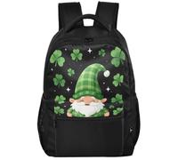 Casual Daypack Modern Style Twill Weave Fabric Multi Pockets for Teens 7-18 | Irish Gnome Shamrock Clover Leaf Green Plaid St Patricks Day