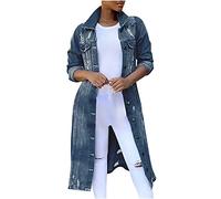 Casual Denim Jacket for Women's Button Down Long Coats Sale Classic Stand Collar Long Sleeve Jean Jackets Western Style Outwear Classic Vintage Washed Cowboy Denim Jackets Plus Size S-XXXL