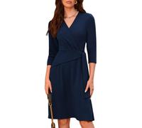 Casual Dress Business for Women A-Line Trendy Dress with Bow Tie Dark Blue L