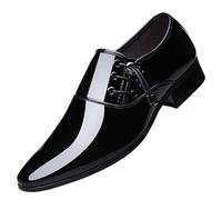 Casual Dress Shoes for Men Burnished Leather Slip On Lace Up Design Breathable Rubber Sole Comfortable Footwear for Business Office Wedding and Party Occasions(Negro,7 UK)