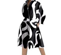Casual Dresses for Women UK Sale Clearance Ladies Dresses V-Neck Long Sleeve Tunic Dress Comfy A Line Short Dress Loose Turn-Down Collar Printed Midi Dress Pullover Knee Length