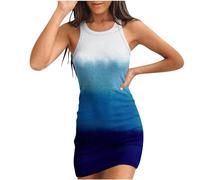 Casual Dresses for Women UK Sleeveless Mini Dress Ribbed Knit Summer Sundress Boho Beach Party Tank Dresses Slim Fit Tie Dye Vest Dress Sexy Bodycon