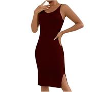Casual Dresses for Women UK Sleeveless Ribbed Knit Dress Summer Slim Fit Sundress Boho Beach Party Tank Dresses Sexy Knitted Long Vest Dress Party Evening Dress Bodycon Wine