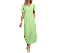 Casual Dresses for Women UK Summer Shirt Dresses Midi Dress Cotton Linen Dresses Short Sleeve Sundresses V Neck Sundresses Ankle Length Sundress Solid Sundress Large Size Comfy Summer Beachwear Green