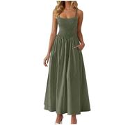 Casual Dresses for Women Women's Fashionable Casual Suspender Solid Color Dress Wedding Guest Dress (Green, XL)