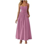Casual Dresses for Women Women's Fashionable Casual Suspender Solid Color Dress Wedding Guest Dress (Pink, M)