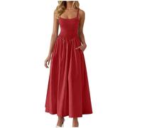 Casual Dresses for Women Women's Fashionable Casual Suspender Solid Color Dress Wedding Guest Dress (Red, XL)