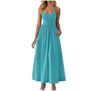 Casual Dresses for Women Women's Fashionable Casual Suspender Solid Color Dress Wedding Guest Dress (Sky Blue, XL)